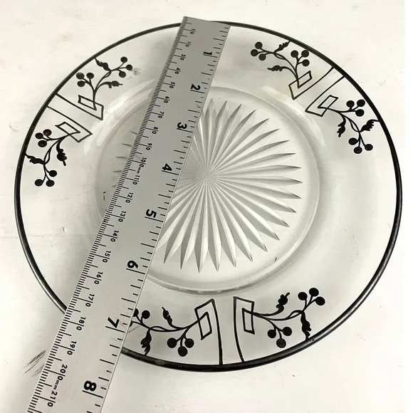 VTG Sterling Silver Overlay Starburst Etched Glass Plate 7.25" - Picture 3 of 16